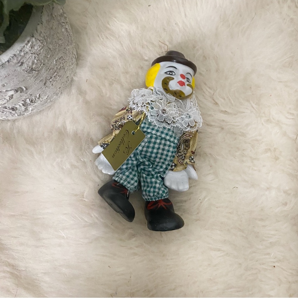 Vintage 80s Porcelin Plaid & Lace Clown Figurine